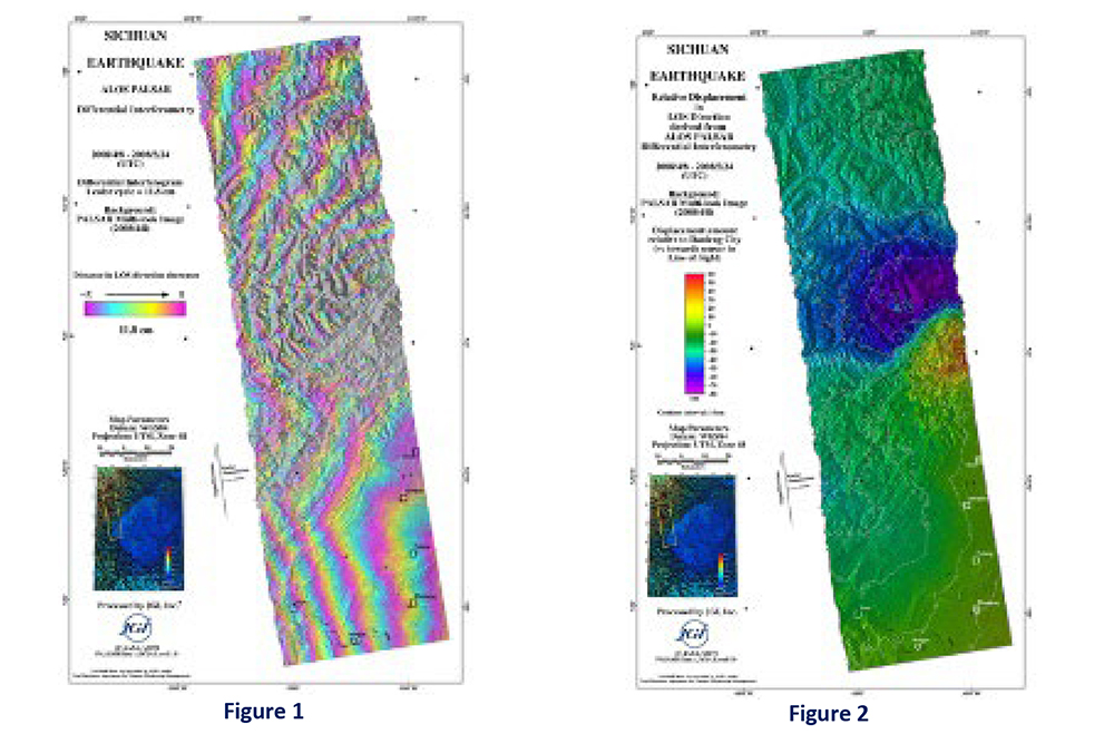 Surface displacement of the Longmenshan fault zone due to the Sichuan earthquake. Image of analytical data.01