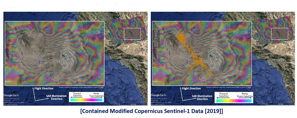 Surface displacement of the 2019 California earthquake Differential interferogram (ascending orbit) data image 01