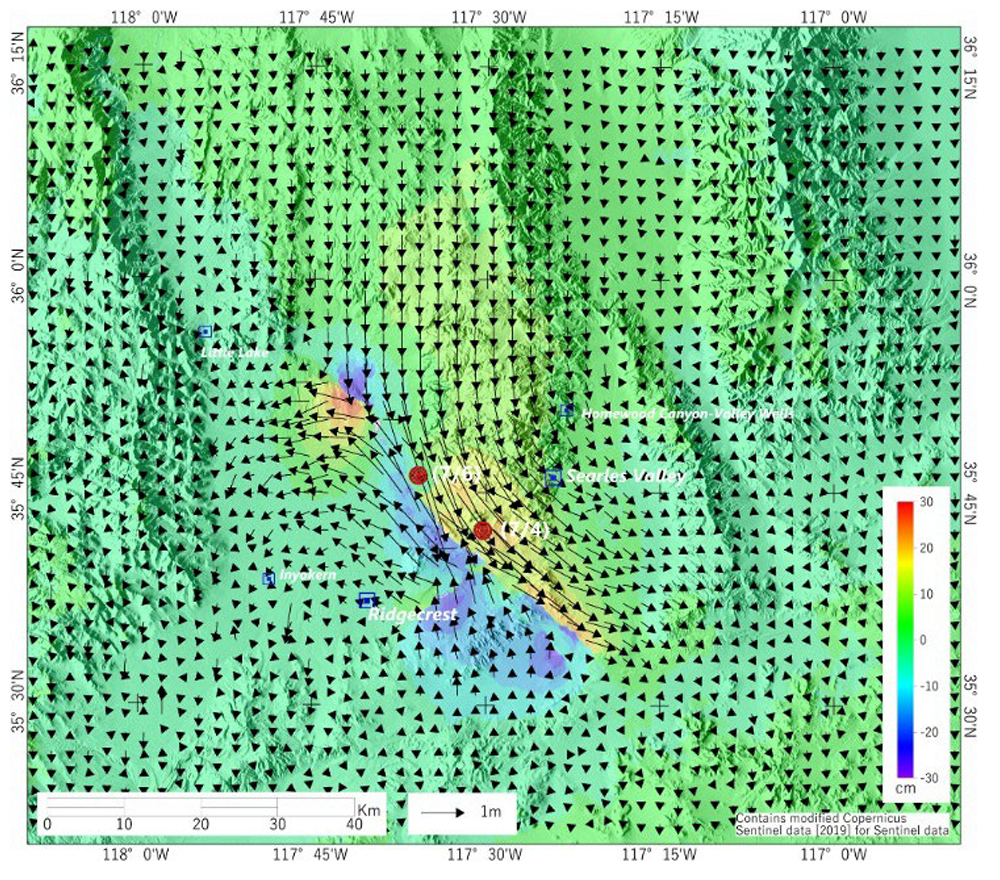 3D surface displacement distribution data image 03 from the 2019 California earthquake