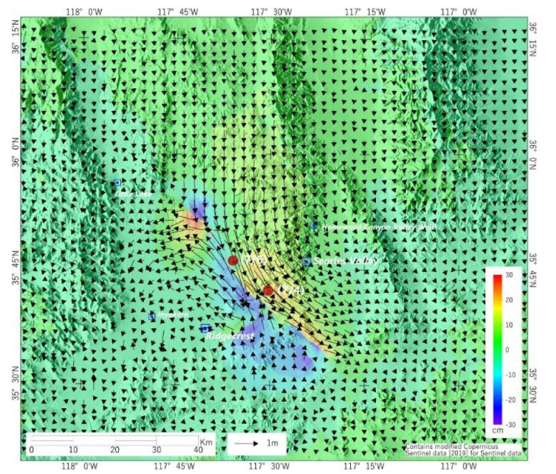 2019年カリフォルニアで発生した地震 3次元の地表変位分布データ画像03